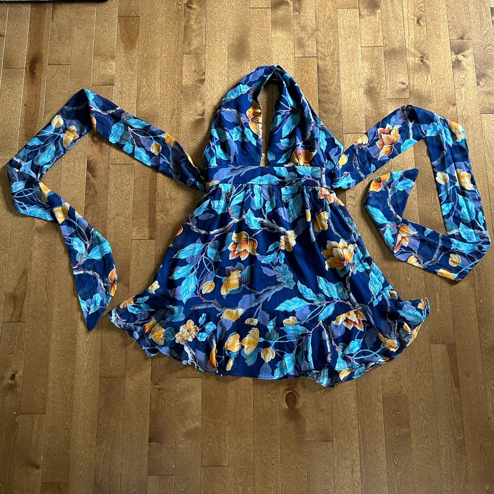 Angel Biba Navy Blue Floral Halter Dress